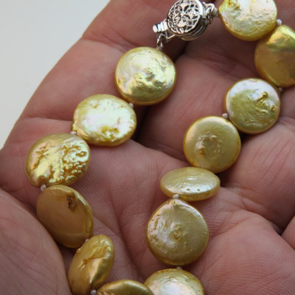 Fresh Water Yellow Coin shape Pearl Bracelet 7"